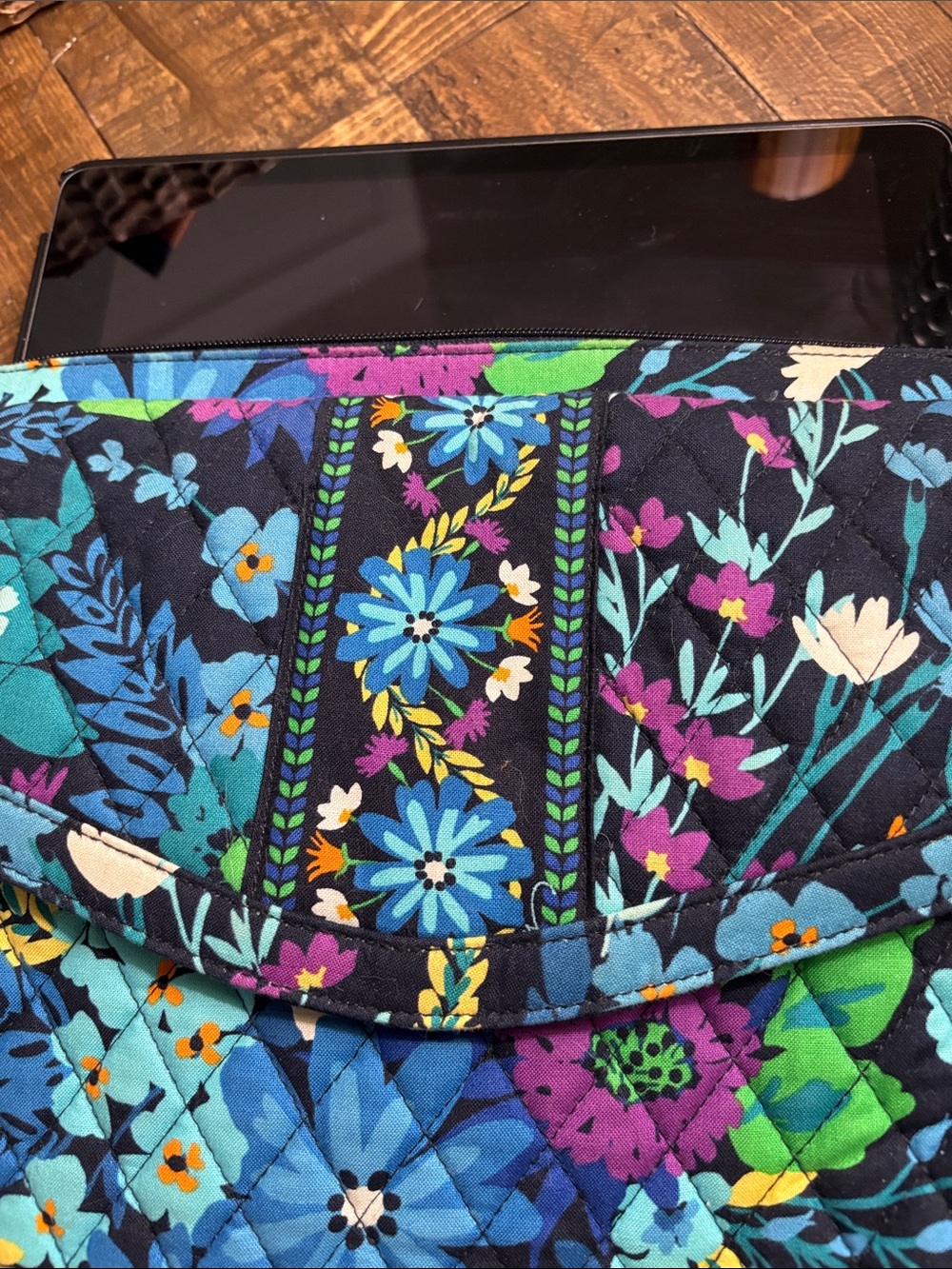 Vera Bradley Floral Quilted Crossbody Bag in Black Multi 12x10x2 Fits iPad